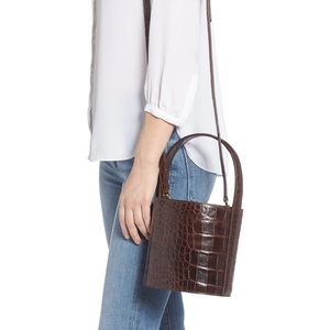 Staud Women's Brown Bissett Crocodile Effect Leather Bucket Bag